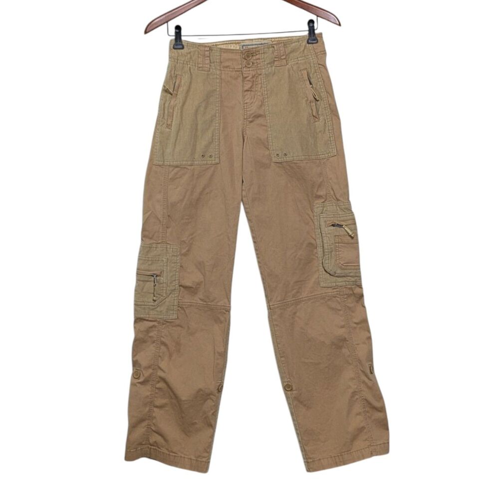 Vtg Abercrombie & Fitch Cargo Tan Y2K Pants size 0R 25 Cotton Straight Leg Retro